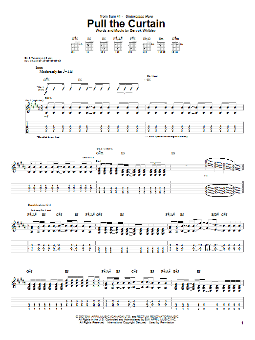 Sum 41 Pull The Curtain Sheet Music Notes & Chords for Guitar Tab - Download or Print PDF