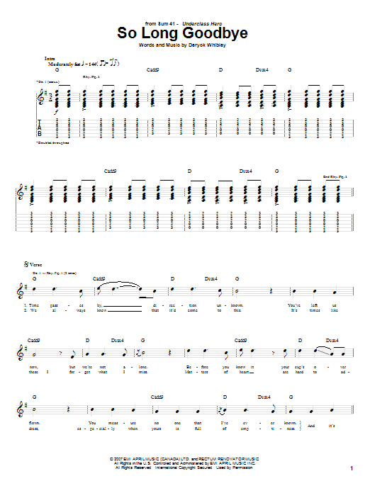 Sum 41 So Long Goodbye Sheet Music Notes & Chords for Guitar Tab - Download or Print PDF