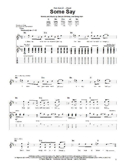 Sum 41 Some Say Sheet Music Notes & Chords for Guitar Tab - Download or Print PDF