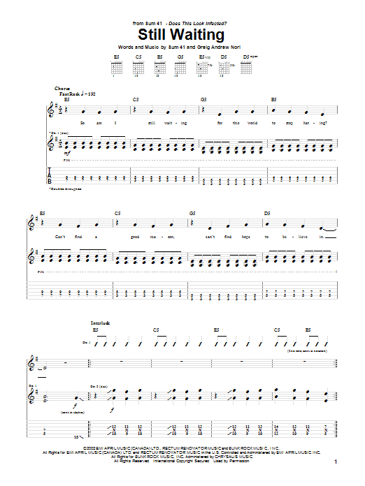 Sum 41 Still Waiting Sheet Music Notes & Chords for Guitar Tab - Download or Print PDF