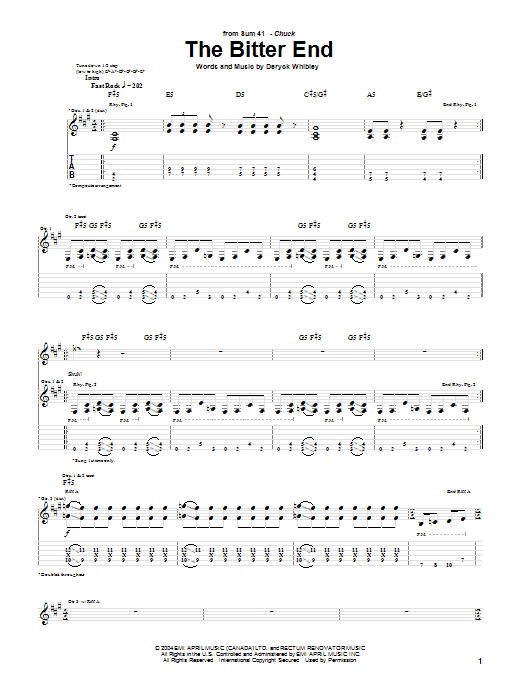 Sum 41 The Bitter End Sheet Music Notes & Chords for Guitar Tab - Download or Print PDF