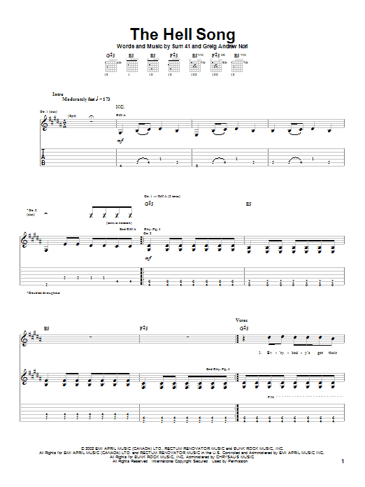 Sum 41 The Hell Song Sheet Music Notes & Chords for Guitar Tab - Download or Print PDF Sum 41 The Hell Song Sheet Music Notes & Chords for Guitar Tab - Download or Print PDF