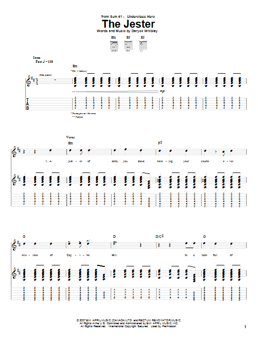 Sum 41 The Jester Sheet Music Notes & Chords for Guitar Tab - Download or Print PDF