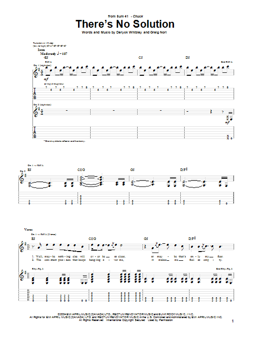 Sum 41 There's No Solution Sheet Music Notes & Chords for Guitar Tab - Download or Print PDF