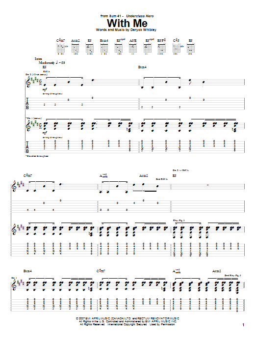 Sum 41 With Me Sheet Music Notes & Chords for Guitar Tab - Download or Print PDF