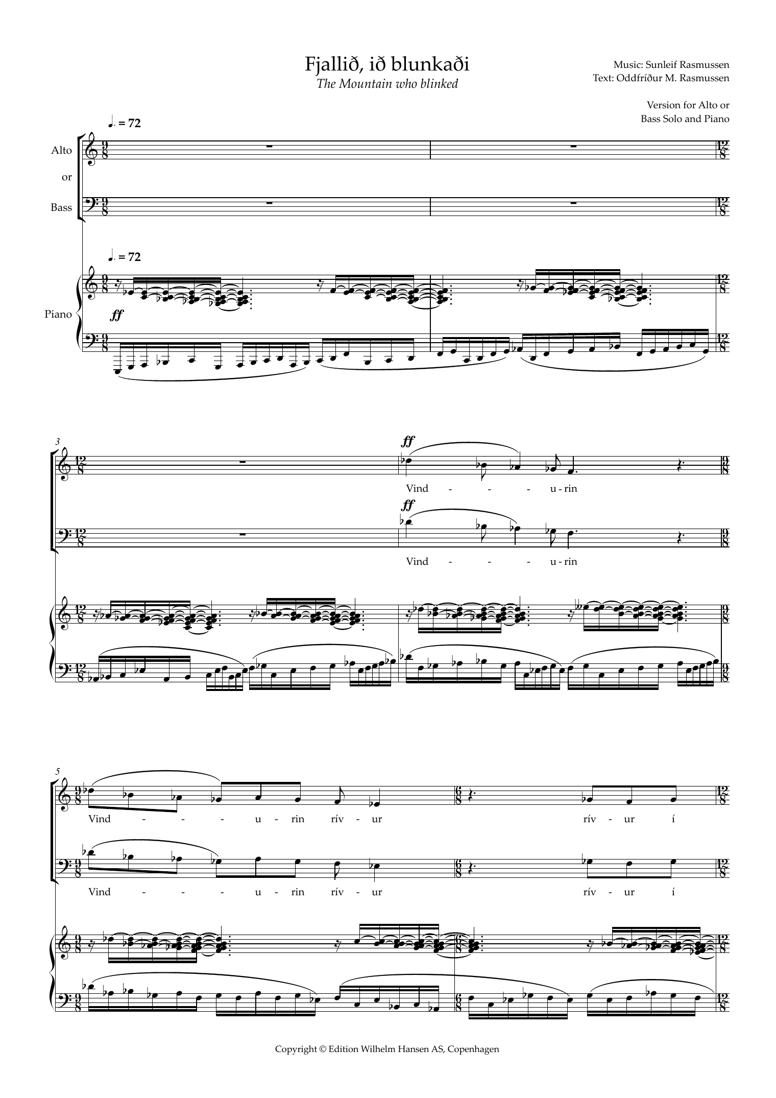 Sunleif Rasmussen Fjallið, ið blunkaði (The Mountain Who Blinked) (for Alto or Bass) Sheet Music Notes & Chords for Piano & Vocal - Download or Print PDF