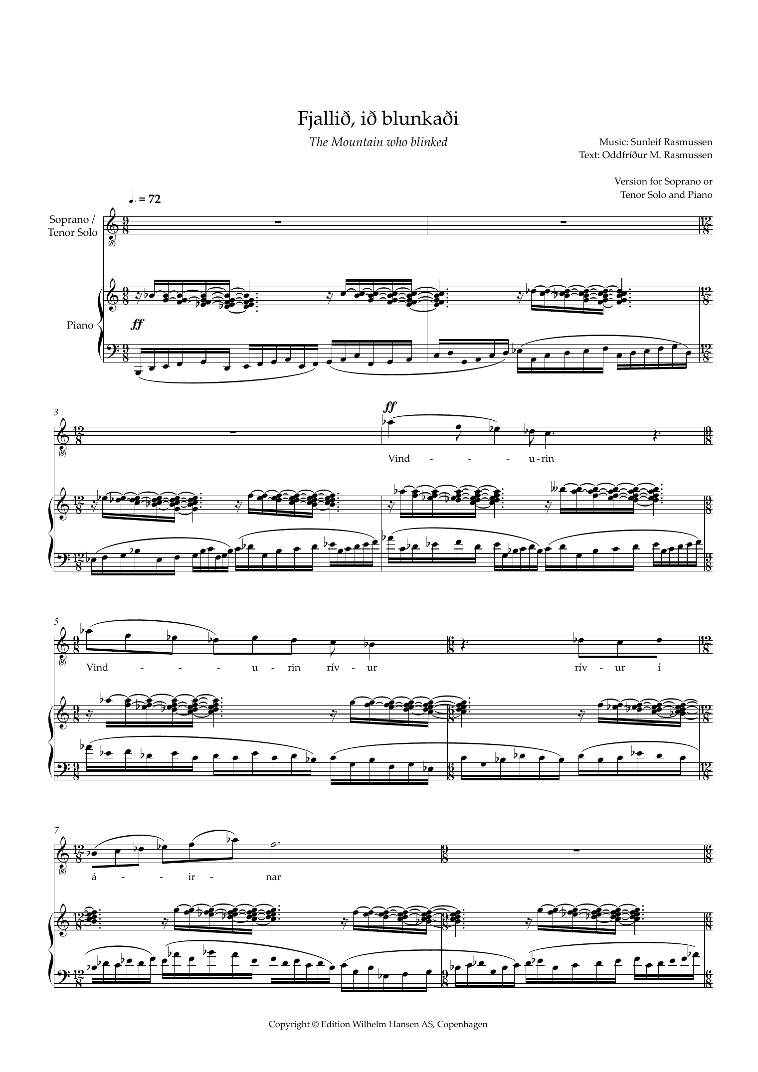 Sunleif Rasmussen Fjallið, ið blunkaði (The Mountain Who Blinked) (for Tenor or Soprano) Sheet Music Notes & Chords for Piano & Vocal - Download or Print PDF