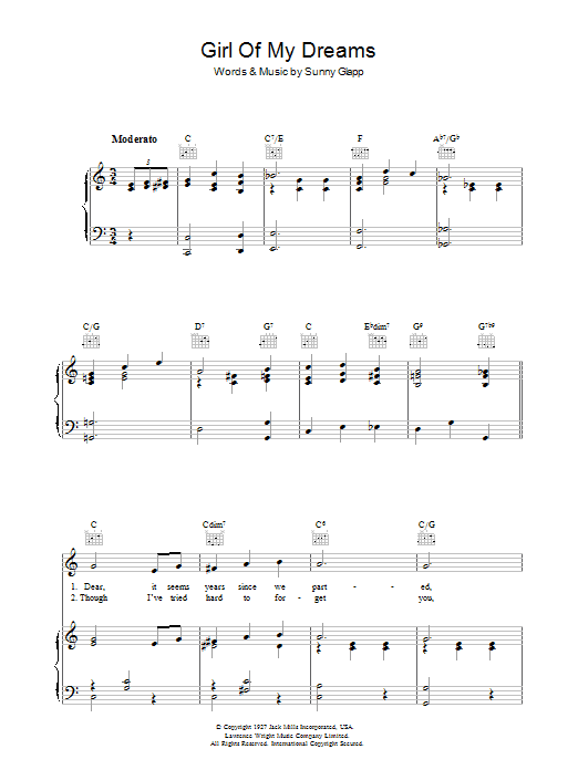 Sunny Clapp Girl Of My Dreams Sheet Music Notes & Chords for Piano, Vocal & Guitar (Right-Hand Melody) - Download or Print PDF Sunny Clapp Girl Of My Dreams Sheet Music Notes & Chords for Piano, Vocal & Guitar (Right-Hand Melody) - Download or Print PDF