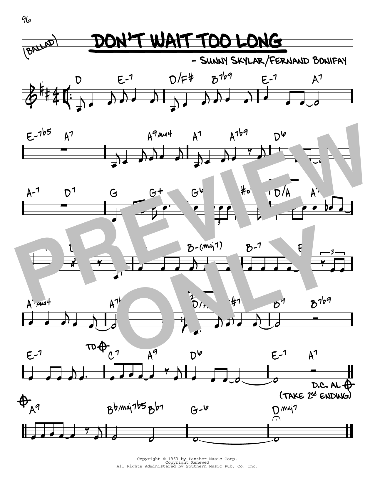 Sunny Skylar Don't Wait Too Long Sheet Music Notes & Chords for Real Book – Melody & Chords - Download or Print PDF