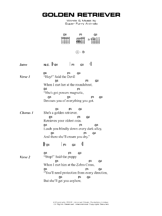 Super Furry Animals Golden Retriever Sheet Music Notes & Chords for Lyrics & Chords - Download or Print PDF