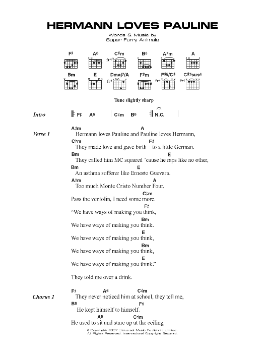 Super Furry Animals Hermann Loves Pauline Sheet Music Notes & Chords for Lyrics & Chords - Download or Print PDF