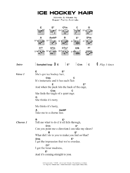 Super Furry Animals Ice Hockey Hair Sheet Music Notes & Chords for Lyrics & Chords - Download or Print PDF