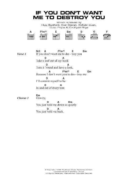 Super Furry Animals If You Don't Want Me To Destroy You Sheet Music Notes & Chords for Lyrics & Chords - Download or Print PDF