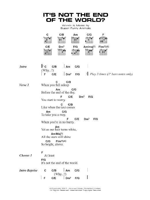 Super Furry Animals It's Not The End Of The World Sheet Music Notes & Chords for Lyrics & Chords - Download or Print PDF