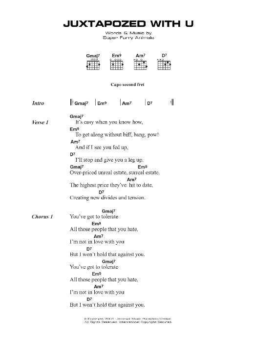 Super Furry Animals Juxtapozed With U Sheet Music Notes & Chords for Lyrics & Chords - Download or Print PDF