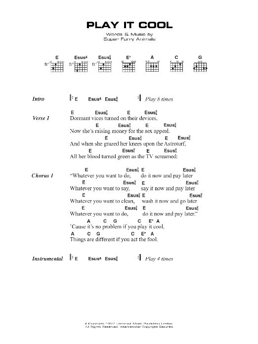 Super Furry Animals Play It Cool Sheet Music Notes & Chords for Lyrics & Chords - Download or Print PDF