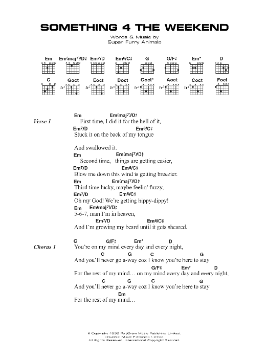 Super Furry Animals Something 4 The Weekend Sheet Music Notes & Chords for Guitar Chords/Lyrics - Download or Print PDF