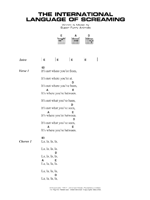 Super Furry Animals The International Language Of Screaming Sheet Music Notes & Chords for Lyrics & Chords - Download or Print PDF