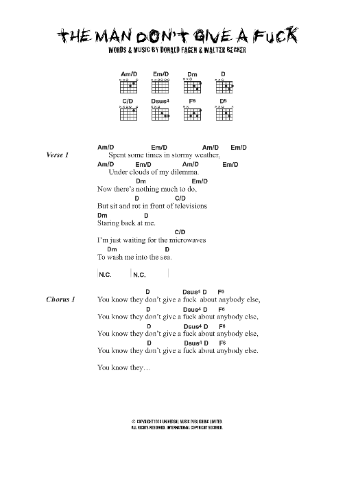 Super Furry Animals The Man Don't Give A Fuck Sheet Music Notes & Chords for Lyrics & Chords - Download or Print PDF