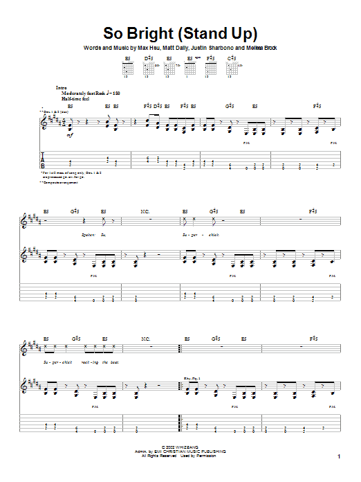 Superchick So Bright (Stand Up) Sheet Music Notes & Chords for Guitar Tab - Download or Print PDF