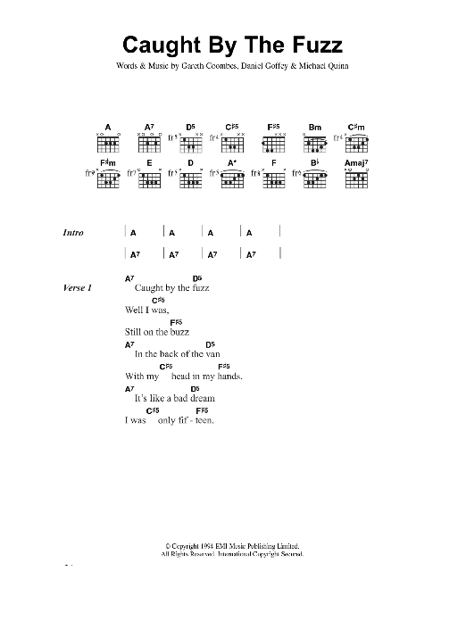 Supergrass Caught By The Fuzz Sheet Music Notes & Chords for Lyrics & Chords - Download or Print PDF