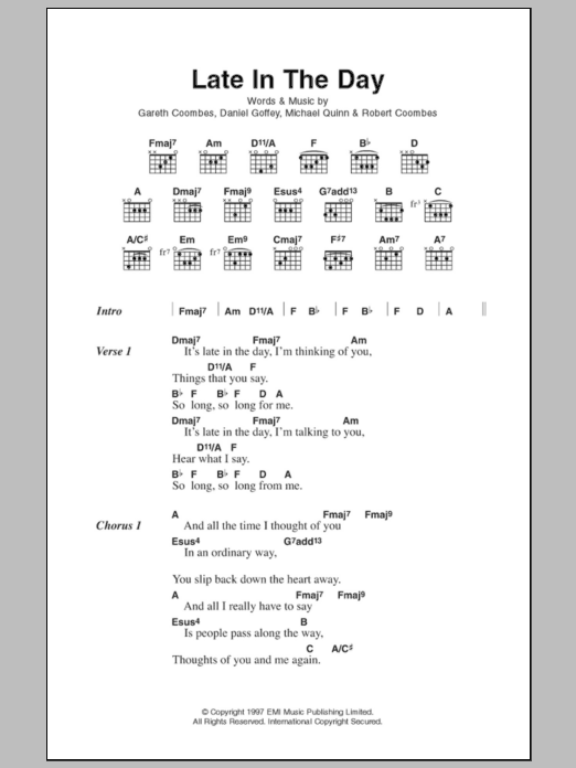 Supergrass Late In The Day Sheet Music Notes & Chords for Lyrics & Chords - Download or Print PDF