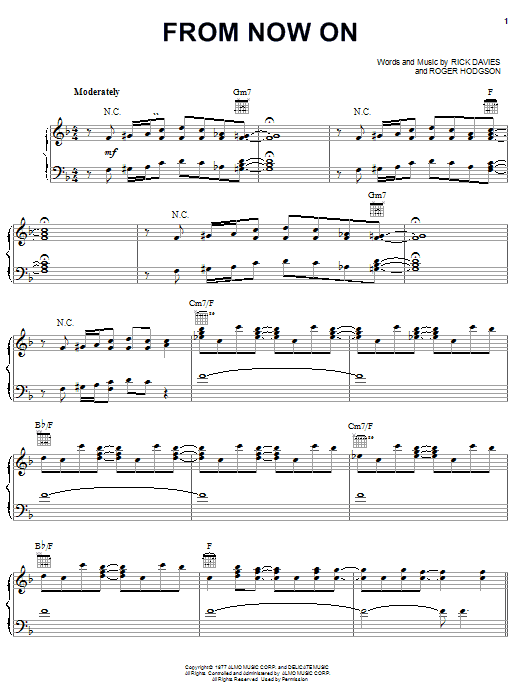 Supertramp From Now On Sheet Music Notes & Chords for Piano, Vocal & Guitar (Right-Hand Melody) - Download or Print PDF