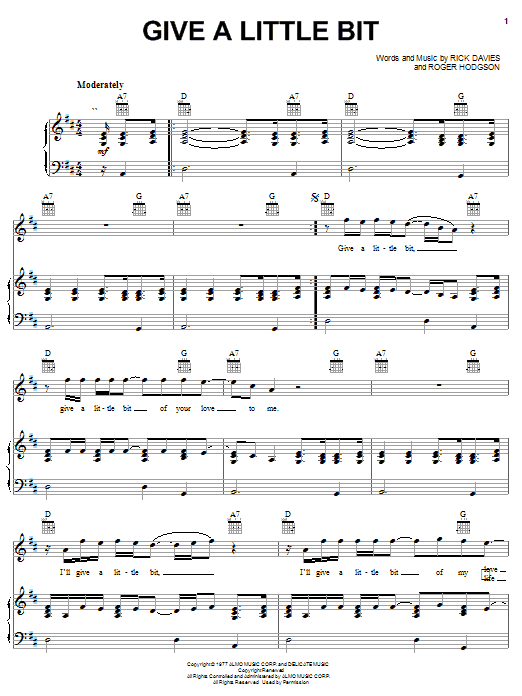 Supertramp Give A Little Bit Sheet Music Notes & Chords for Mandolin - Download or Print PDF