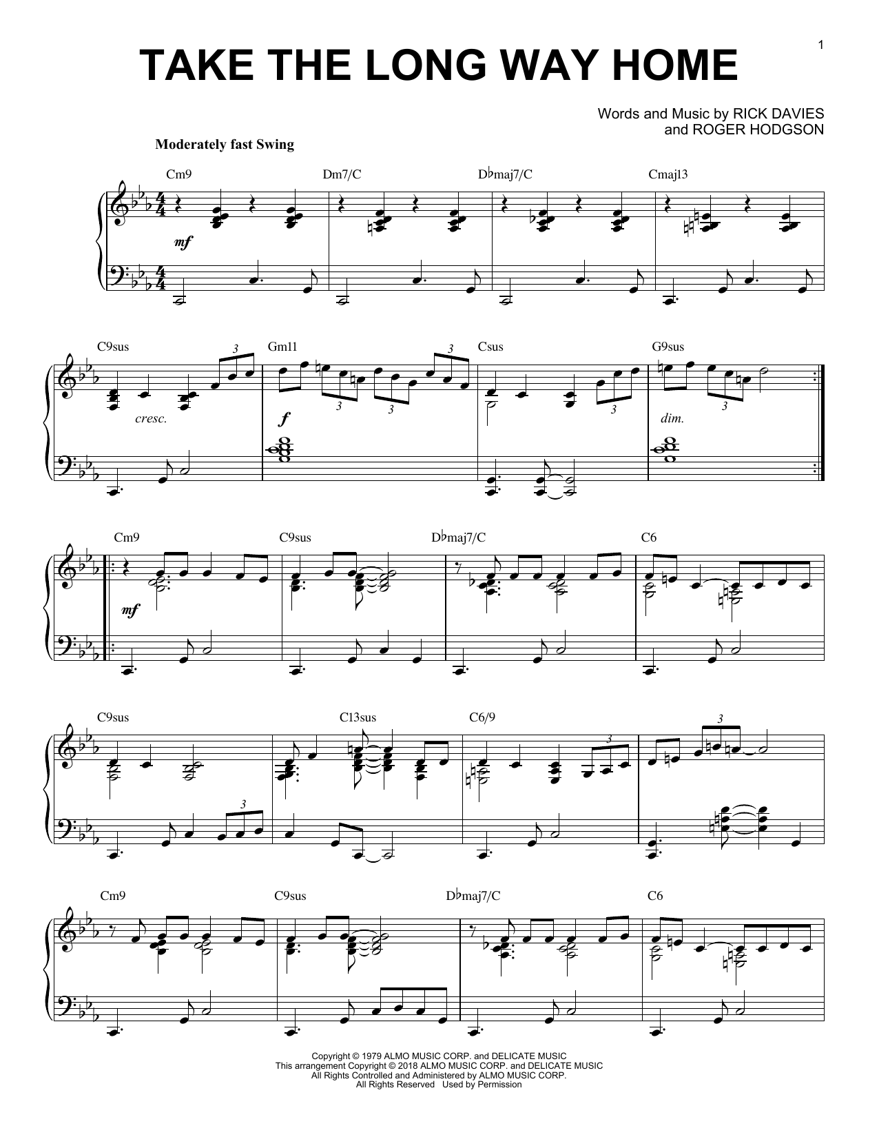 Supertramp Take The Long Way Home [Jazz version] Sheet Music Notes & Chords for Piano - Download or Print PDF