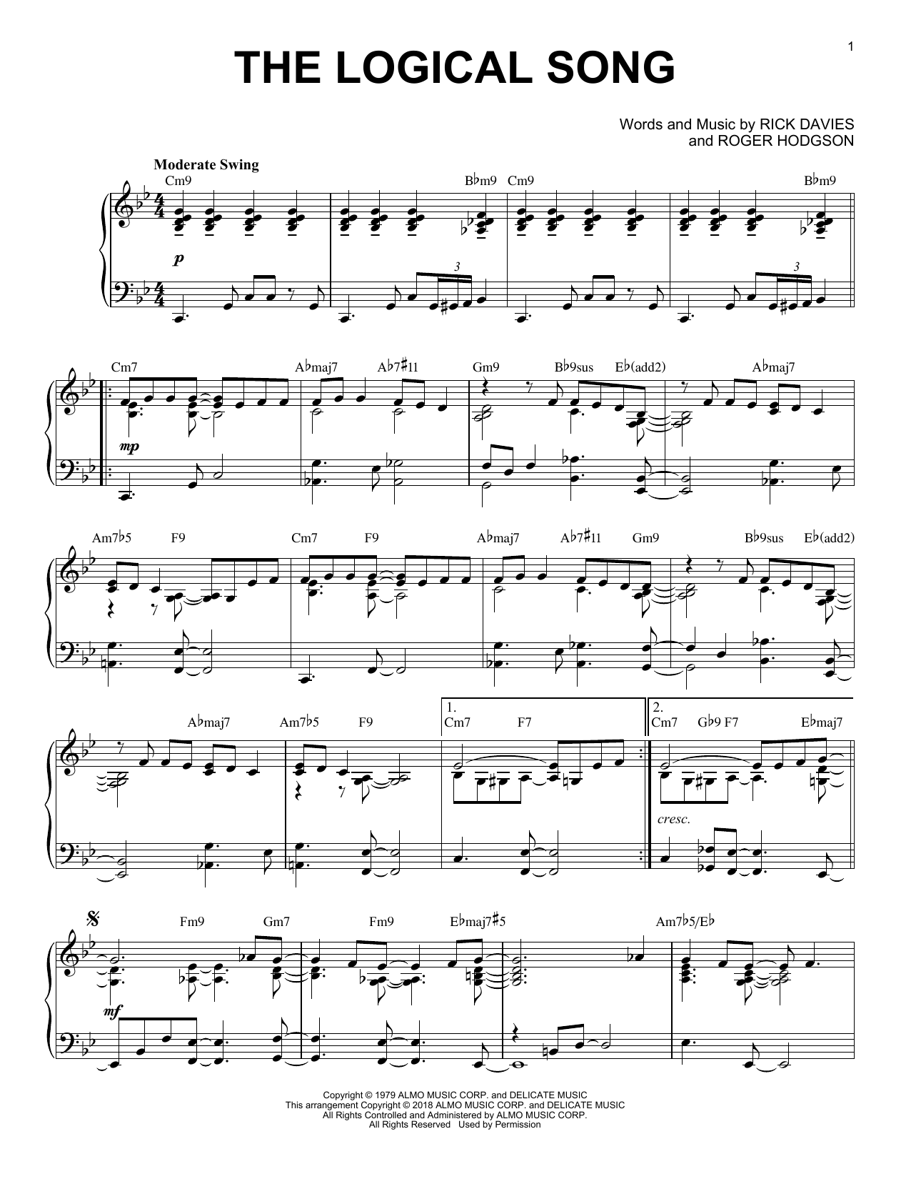 Supertramp The Logical Song [Jazz version] Sheet Music Notes & Chords for Piano - Download or Print PDF