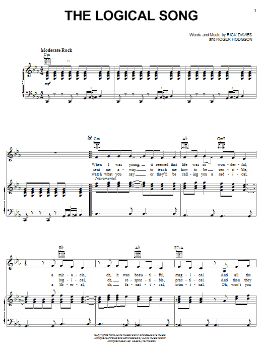 Supertramp The Logical Song Sheet Music Notes & Chords for Lyrics & Chords - Download or Print PDF