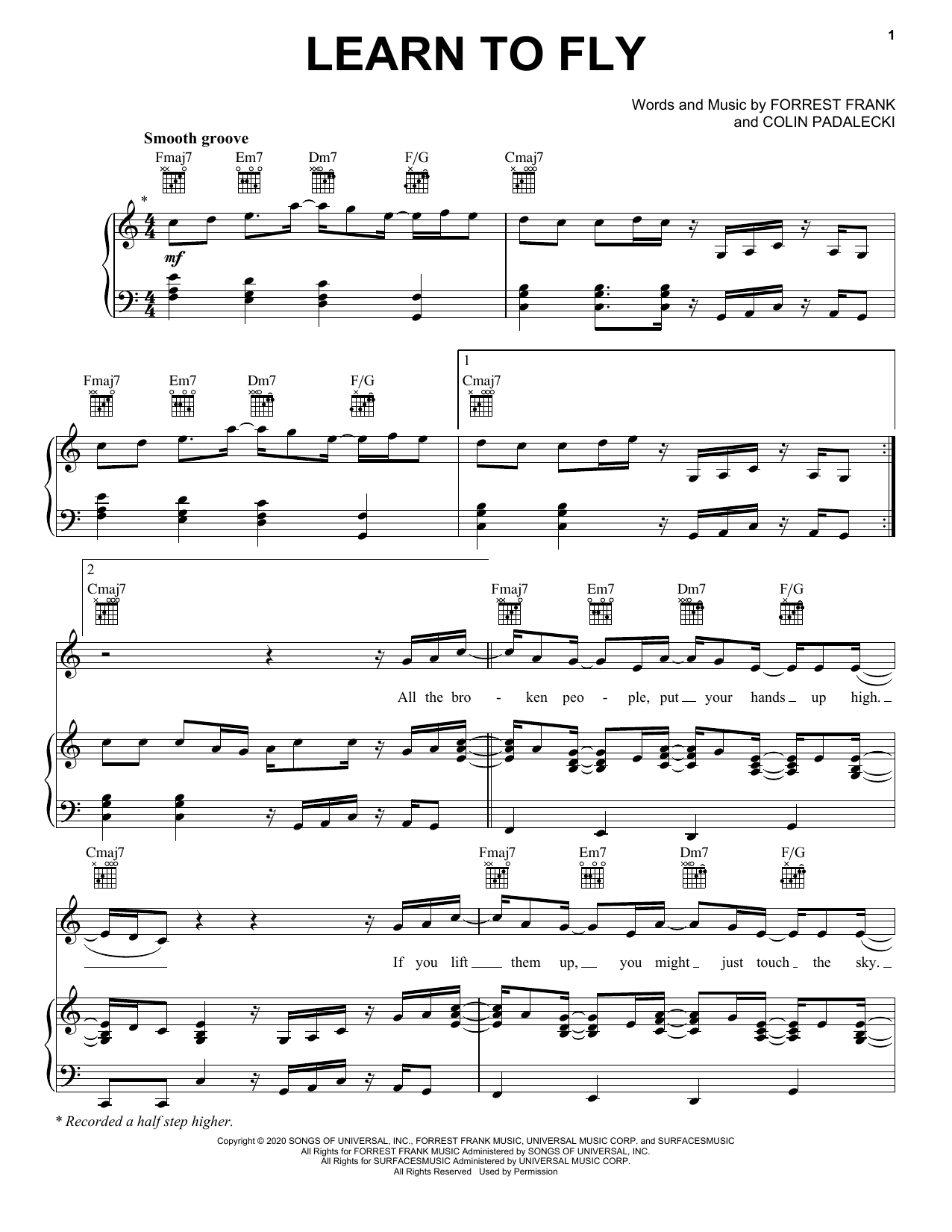 Surfaces & Elton John Learn To Fly Sheet Music Notes & Chords for Piano, Vocal & Guitar (Right-Hand Melody) - Download or Print PDF