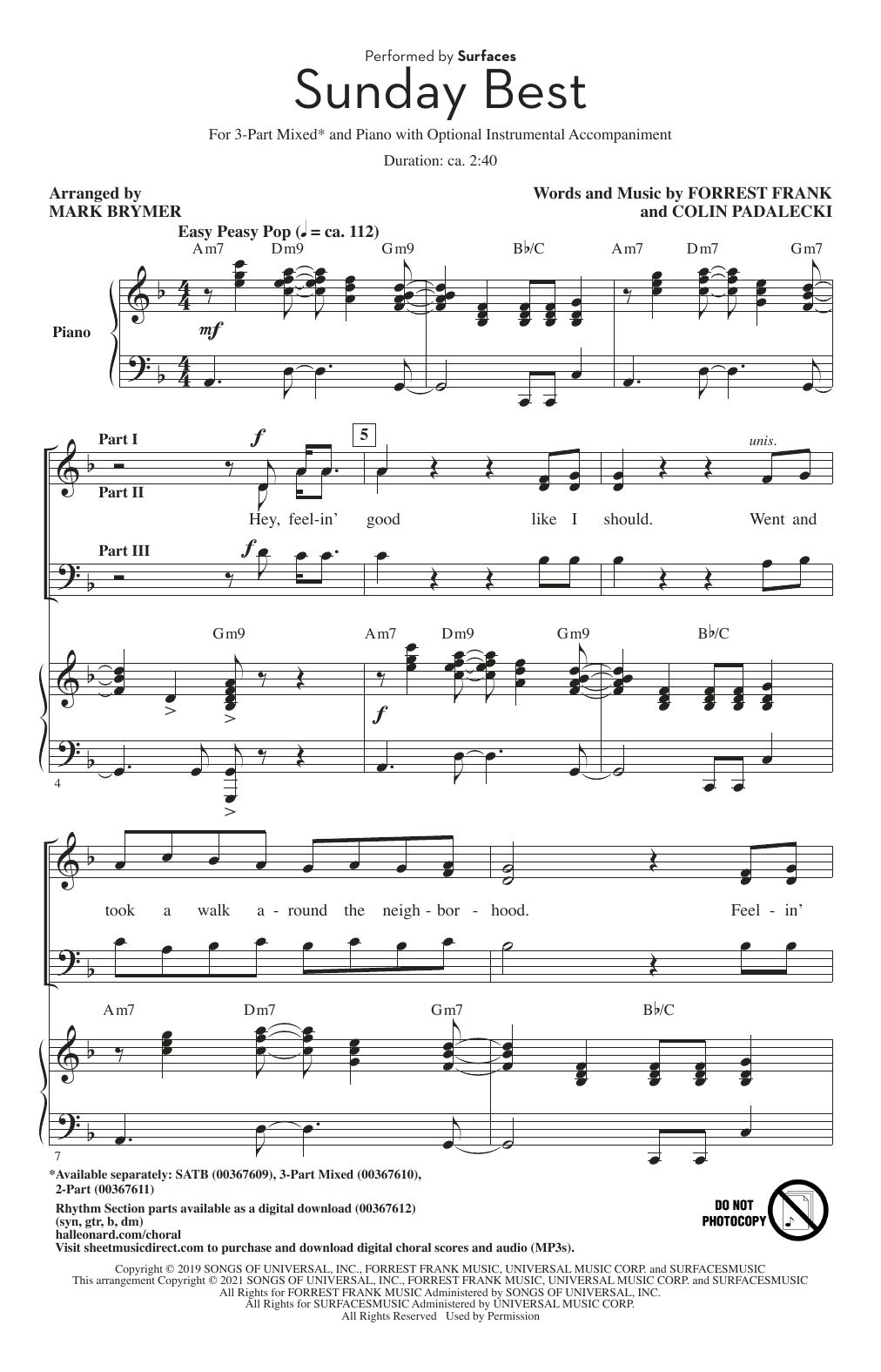 Surfaces Sunday Best (arr. Mark Brymer) Sheet Music Notes & Chords for 2-Part Choir - Download or Print PDF