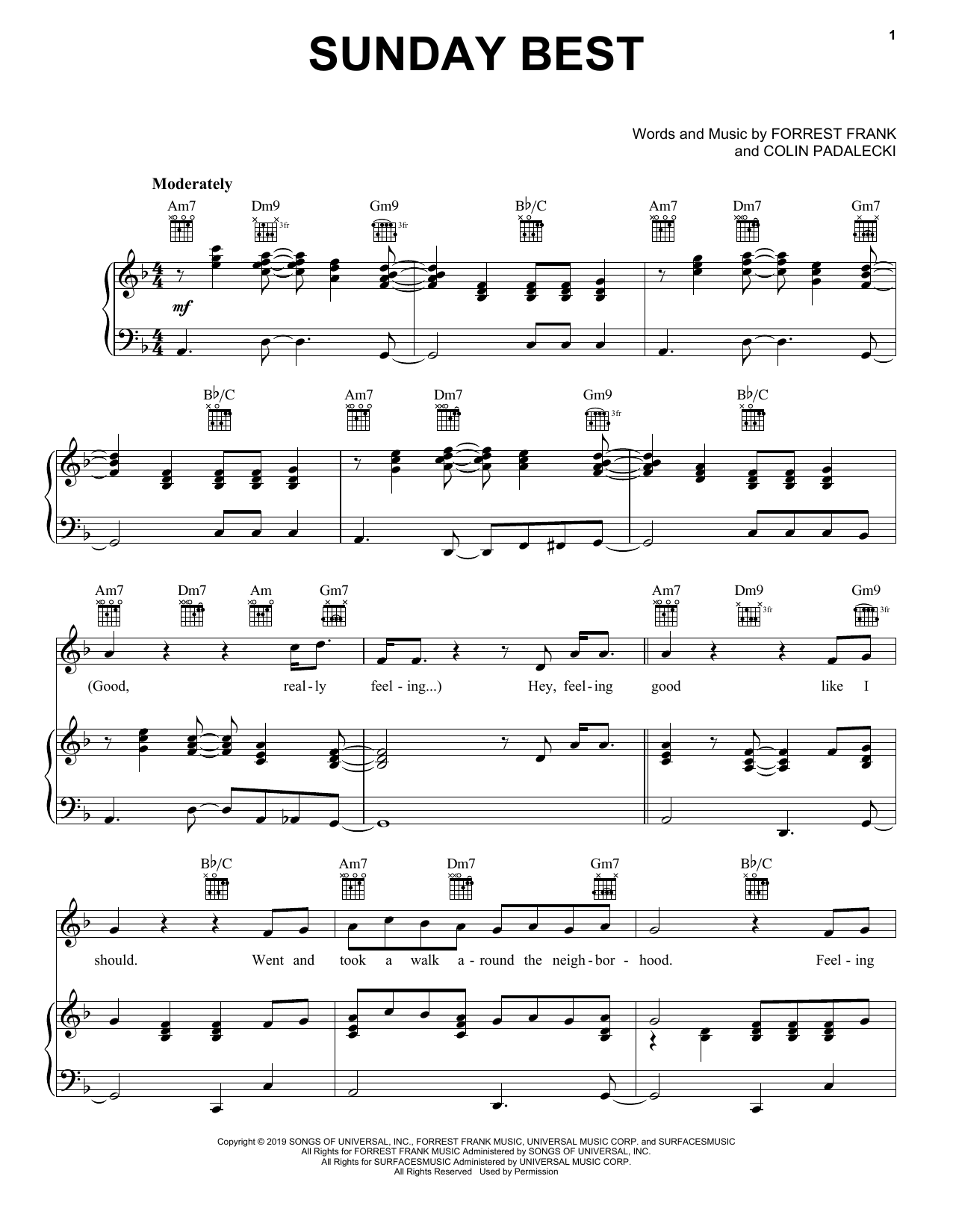 Surfaces Sunday Best Sheet Music Notes & Chords for Piano, Vocal & Guitar (Right-Hand Melody) - Download or Print PDF