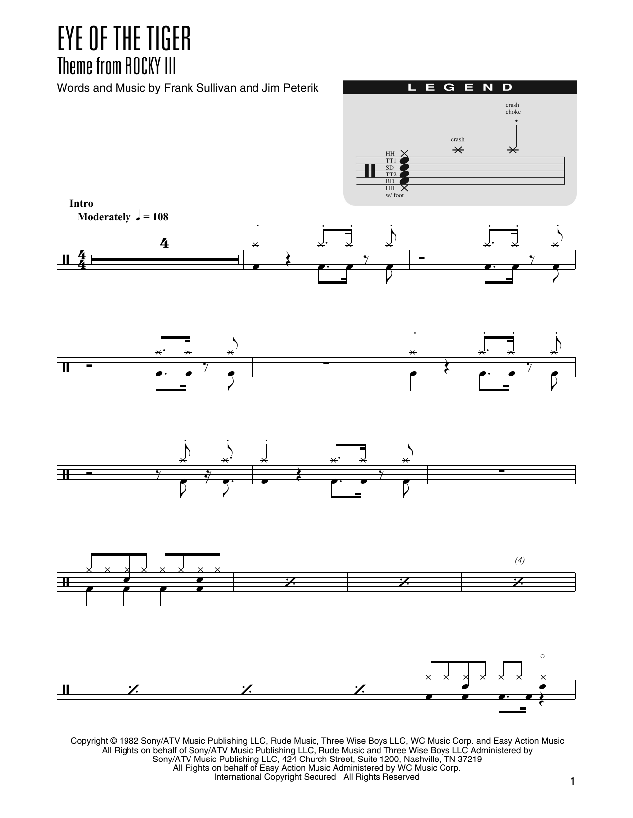 Survivor Eye Of The Tiger (arr. Kennan Wylie) Sheet Music Notes & Chords for Drums Transcription - Download or Print PDF