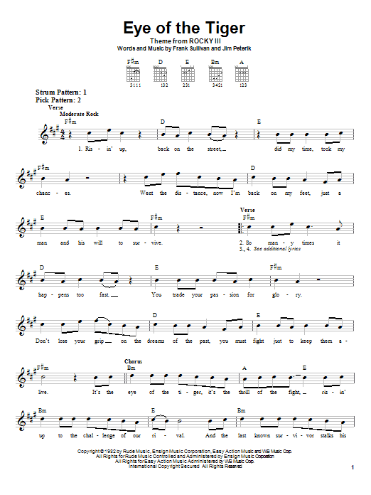 Survivor Eye Of The Tiger sheet music notes and chords. Download Printable PDF.