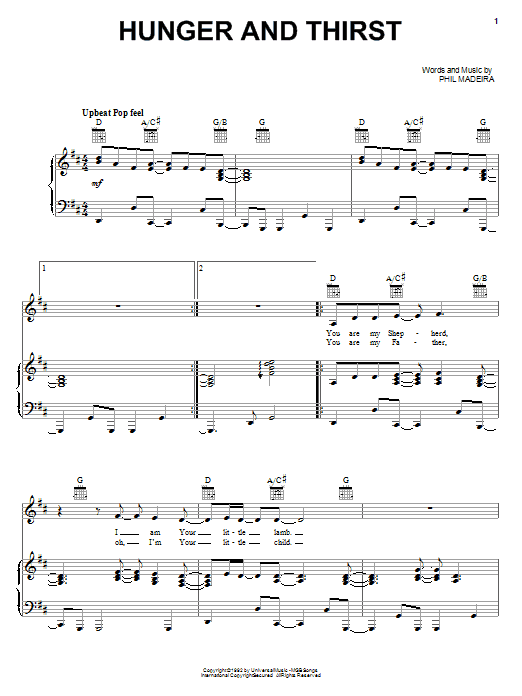 Susan Ashton Hunger And Thirst Sheet Music Notes & Chords for Piano, Vocal & Guitar (Right-Hand Melody) - Download or Print PDF