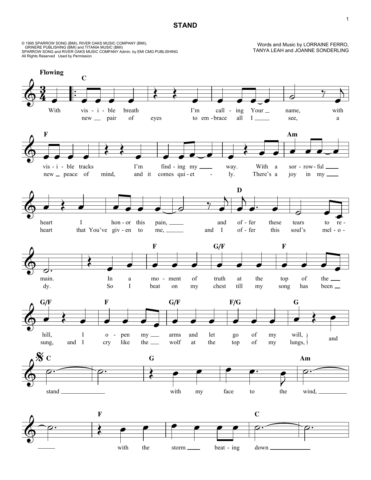 Susan Ashton Stand Sheet Music Notes & Chords for Melody Line, Lyrics & Chords - Download or Print PDF