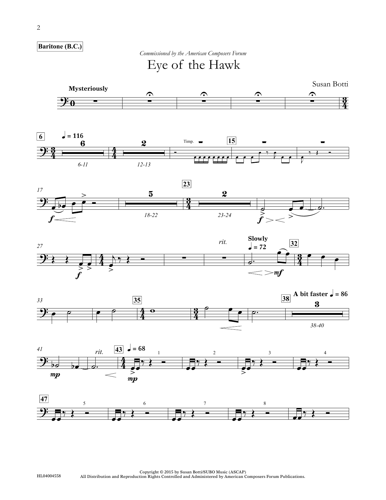 Susan Botti Eye of the Hawk - Baritone B.C. Sheet Music Notes & Chords for Concert Band - Download or Print PDF