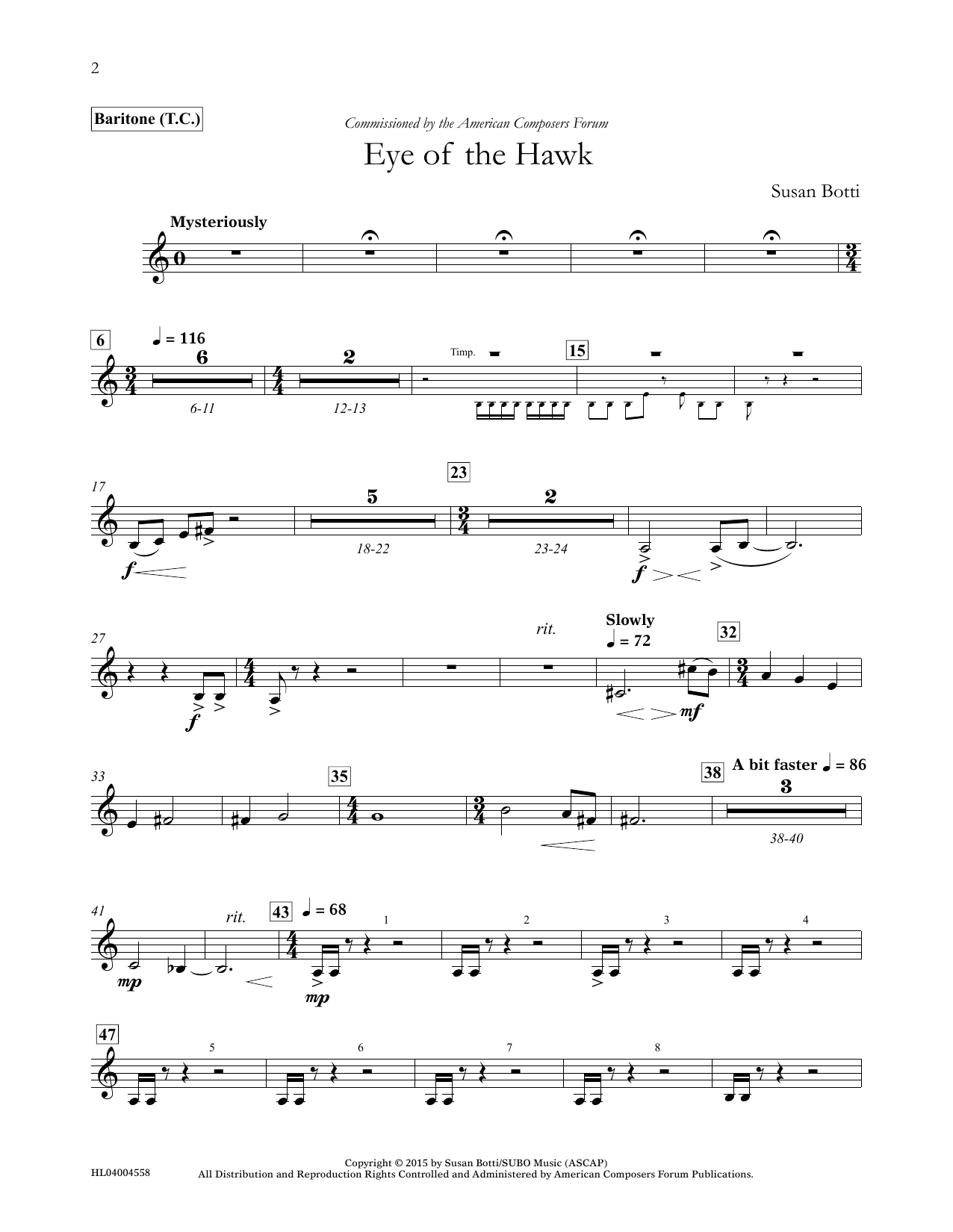 Susan Botti Eye of the Hawk - Baritone T.C. Sheet Music Notes & Chords for Concert Band - Download or Print PDF