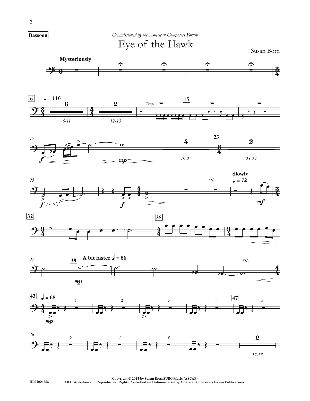 Susan Botti Eye of the Hawk - Bassoon Sheet Music Notes & Chords for Concert Band - Download or Print PDF