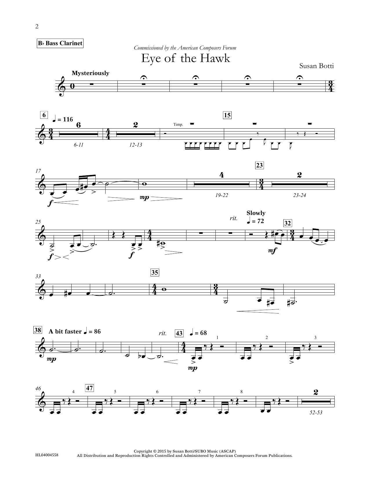 Susan Botti Eye of the Hawk - Bb Bass Clarinet Sheet Music Notes & Chords for Concert Band - Download or Print PDF