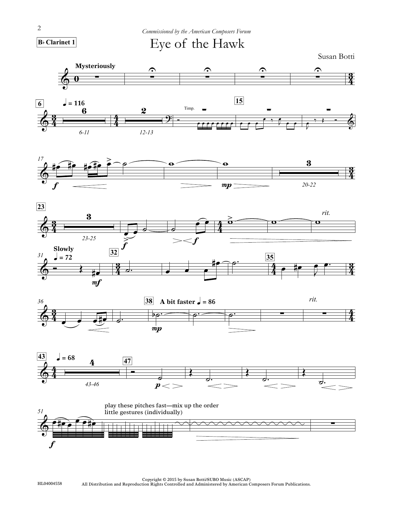 Susan Botti Eye of the Hawk - Bb Clarinet 1 Sheet Music Notes & Chords for Concert Band - Download or Print PDF