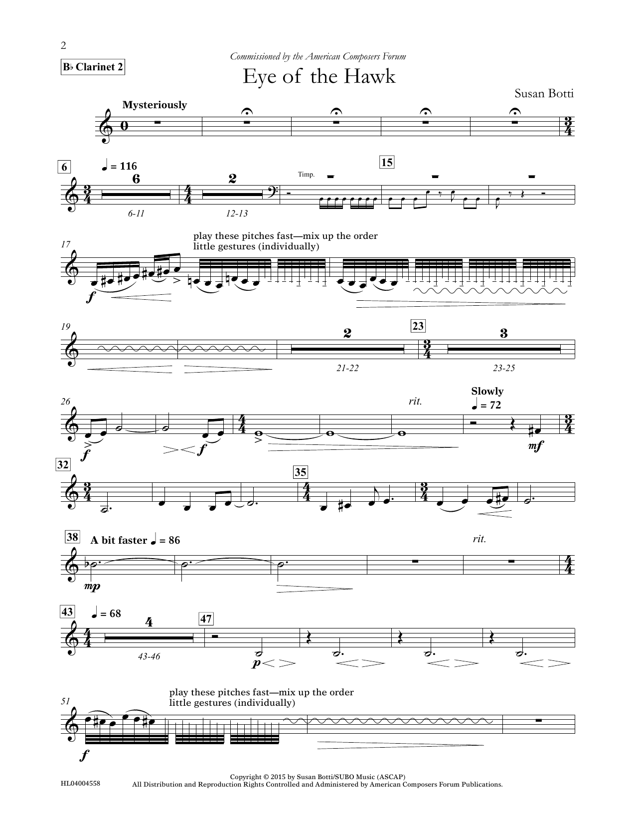 Susan Botti Eye of the Hawk - Bb Clarinet 2 Sheet Music Notes & Chords for Concert Band - Download or Print PDF