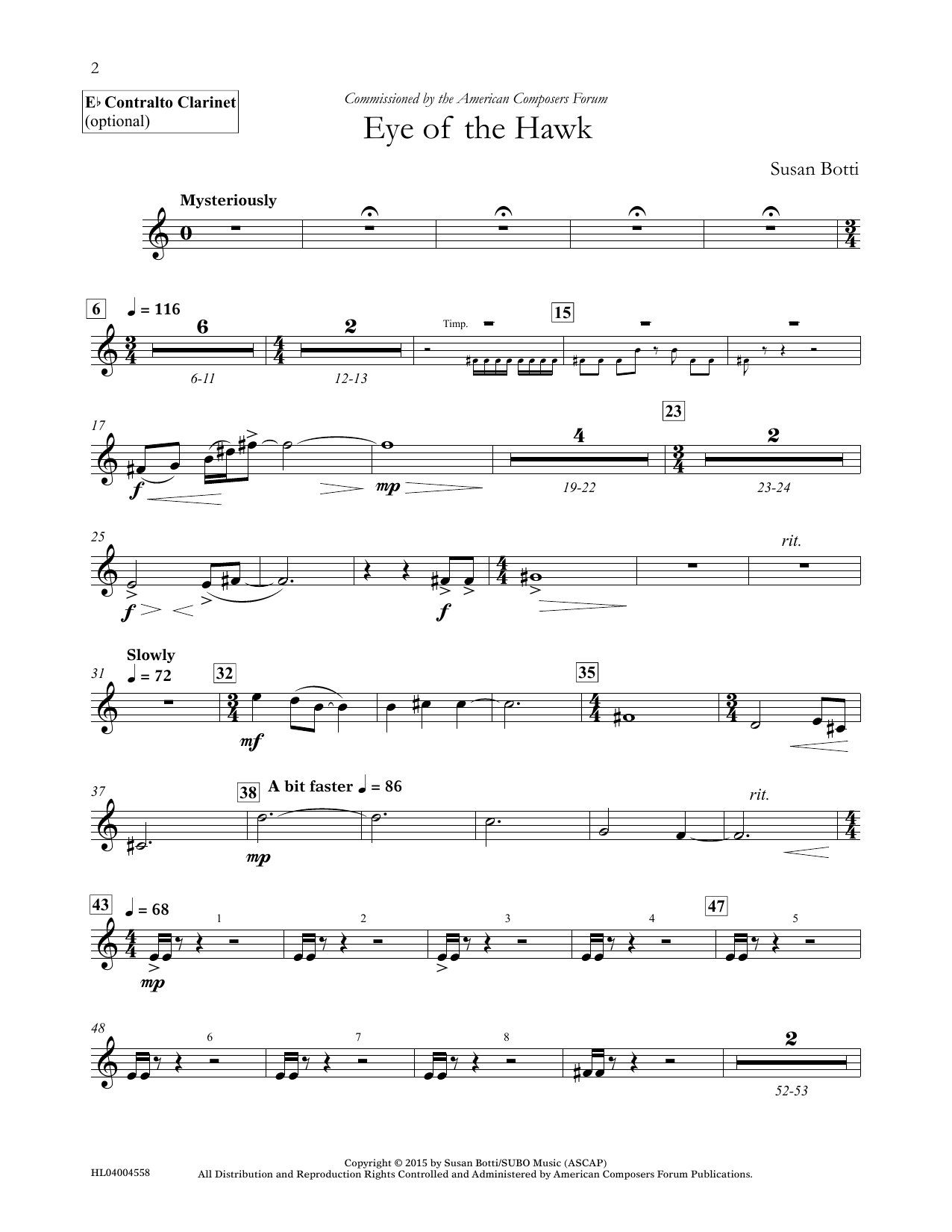 Susan Botti Eye of the Hawk - Contralto Clarinet Sheet Music Notes & Chords for Concert Band - Download or Print PDF