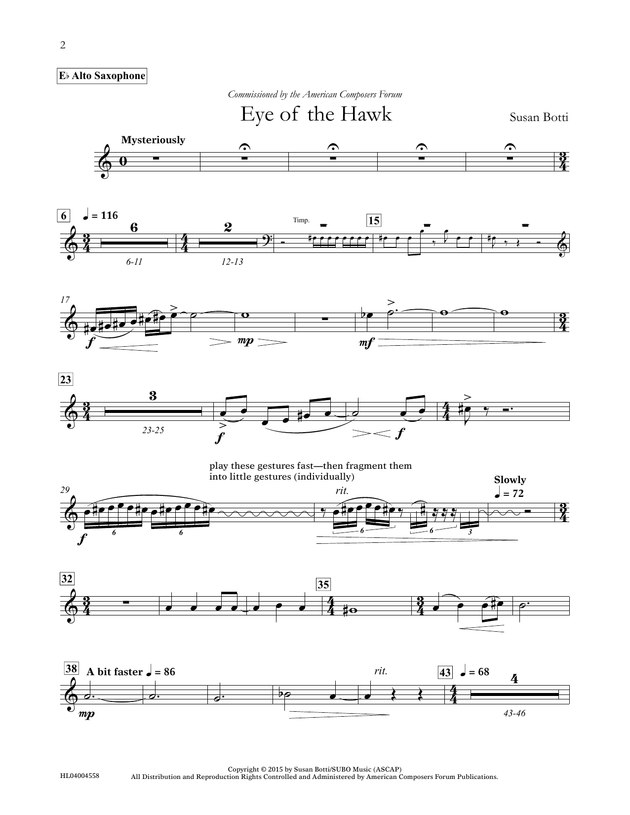 Susan Botti Eye of the Hawk - Eb Alto Saxophone Sheet Music Notes & Chords for Concert Band - Download or Print PDF