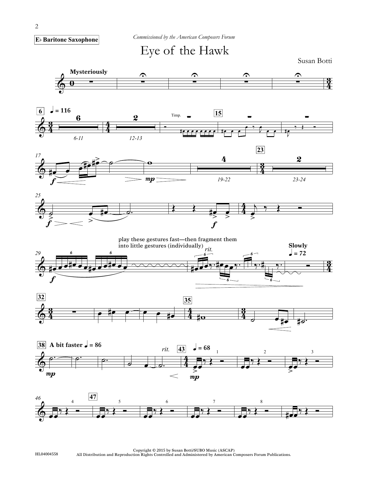 Susan Botti Eye of the Hawk - Eb Baritone Saxophone Sheet Music Notes & Chords for Concert Band - Download or Print PDF