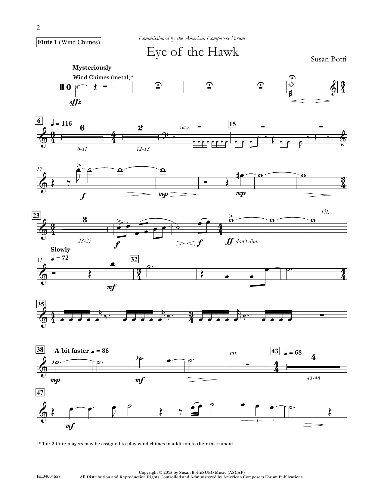 Susan Botti Eye of the Hawk - Flute 1 Sheet Music Notes & Chords for Concert Band - Download or Print PDF