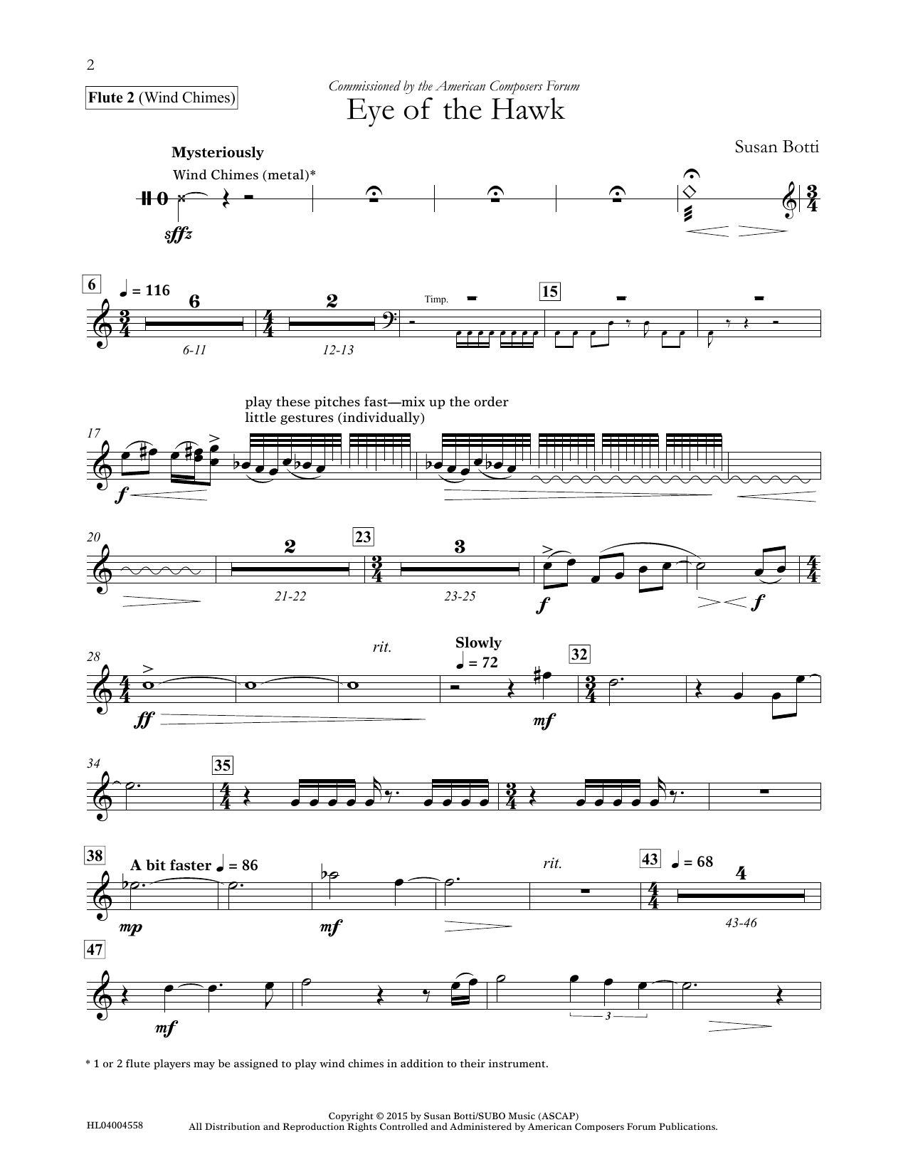 Susan Botti Eye of the Hawk - Flute 2 Sheet Music Notes & Chords for Concert Band - Download or Print PDF