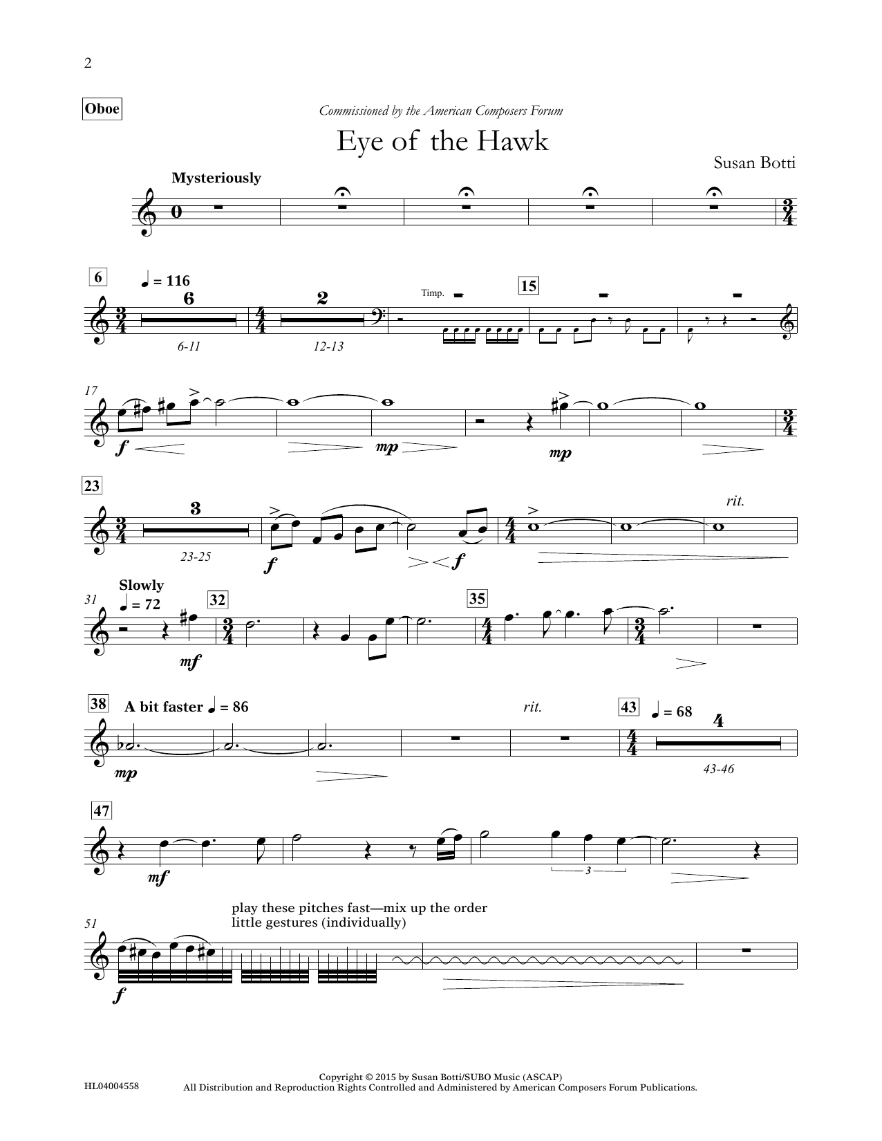 Susan Botti Eye of the Hawk - Oboe Sheet Music Notes & Chords for Concert Band - Download or Print PDF